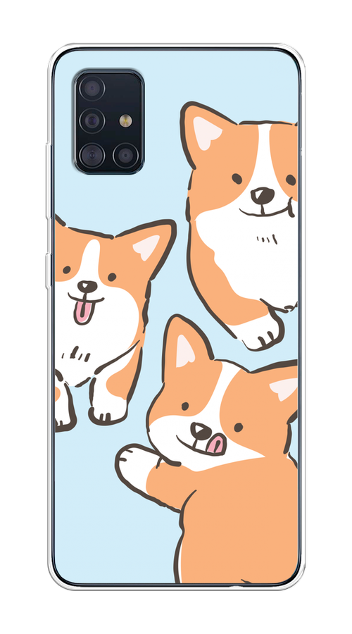 

Чехол на Samsung Galaxy A51 "Милые корги", Бежевый;голубой;коричневый, 28950-1