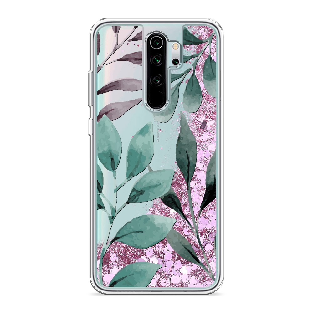 

Жидкий чехол с блестками "Листы цветов" на Xiaomi Redmi Note 8 Pro