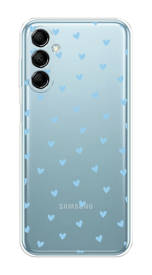 

Чехол на Samsung Galaxy M14 5G "Голубые сердечки паттерн", Голубой;прозрачный, 2108150-1