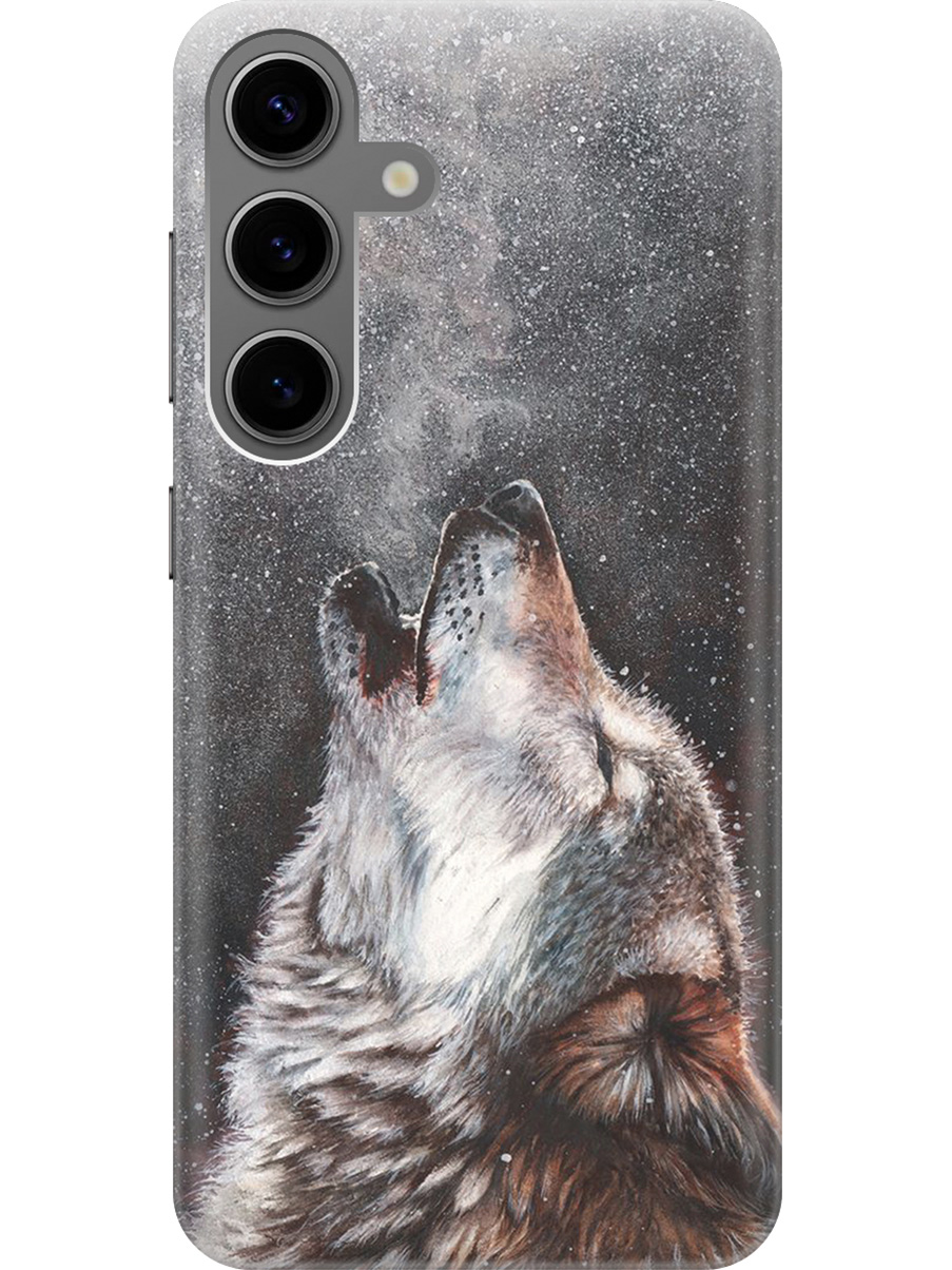 

Силиконовый чехол на Samsung Galaxy S24 с рисунком "Морозный волк", Белый;серый;черный, 20011912