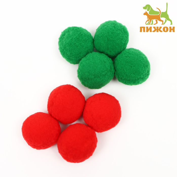 

Игрушка для кошек Пижон Набор плюшевых шариков 8 шт, зеленый, красный