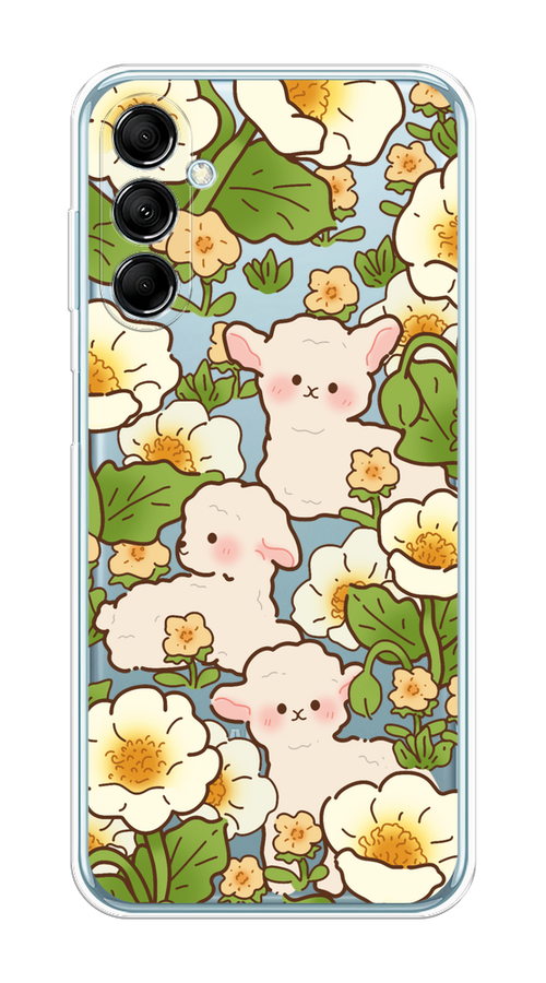 

Чехол на Samsung Galaxy M14 5G "Овечки в цветах", Зеленый;бежевый, 2108150-1