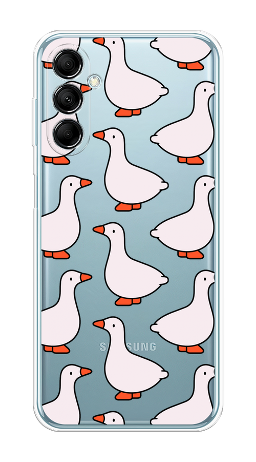 

Чехол на Samsung Galaxy M14 5G "Гуси", Прозрачный;белый;оранжевый, 2108150-1