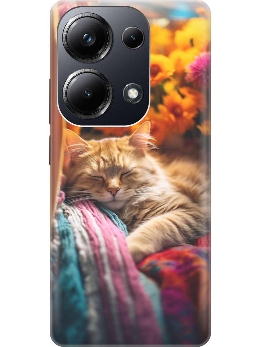 

Чехол на Xiaomi Redmi Note 13 Pro 4G / Poco M6 Pro 4G "Спящий на пледе котик", Белый;желтый, 20012097
