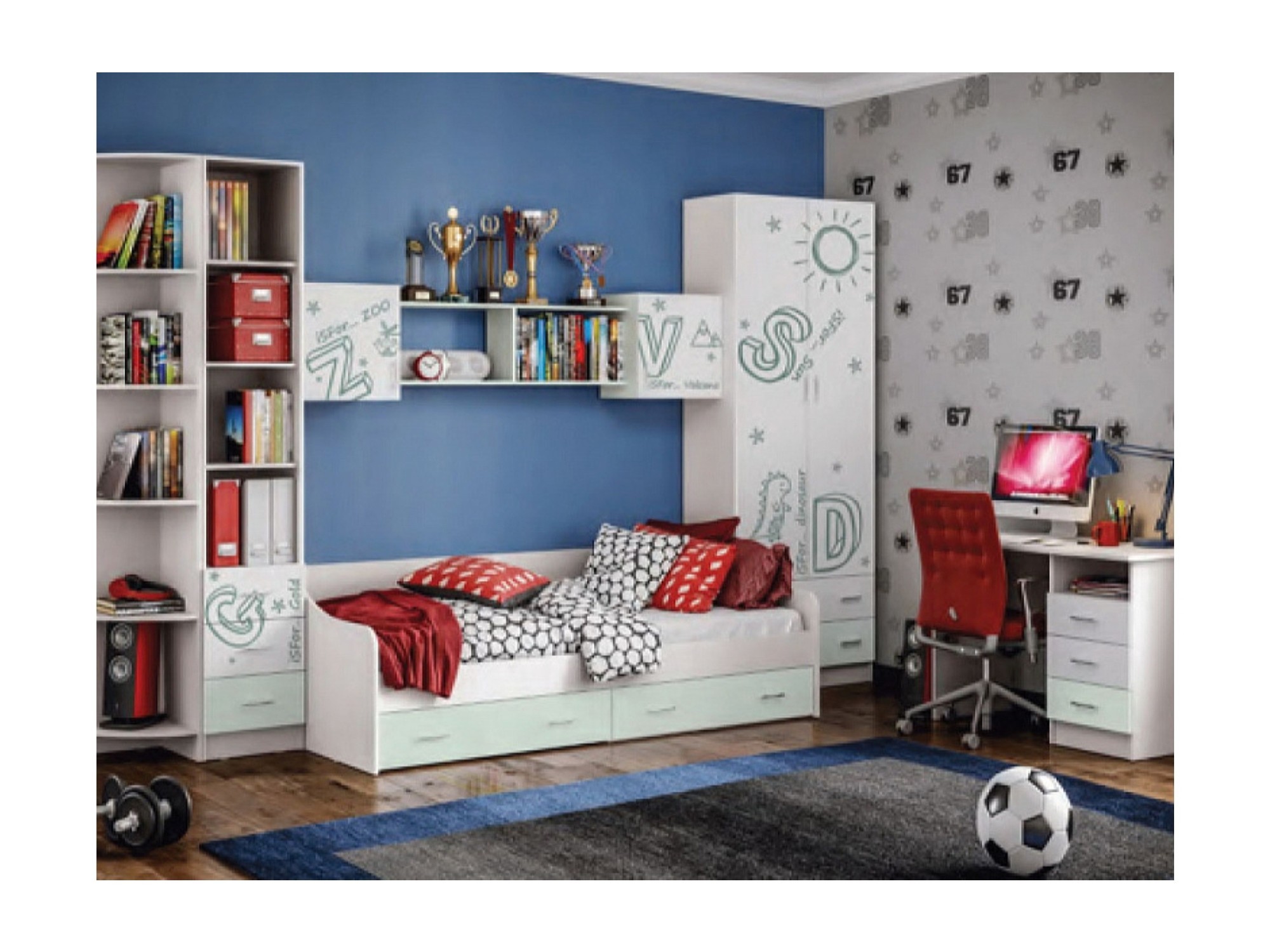 

Модульная детская Вега Алфавит мята (Мята, Белый)