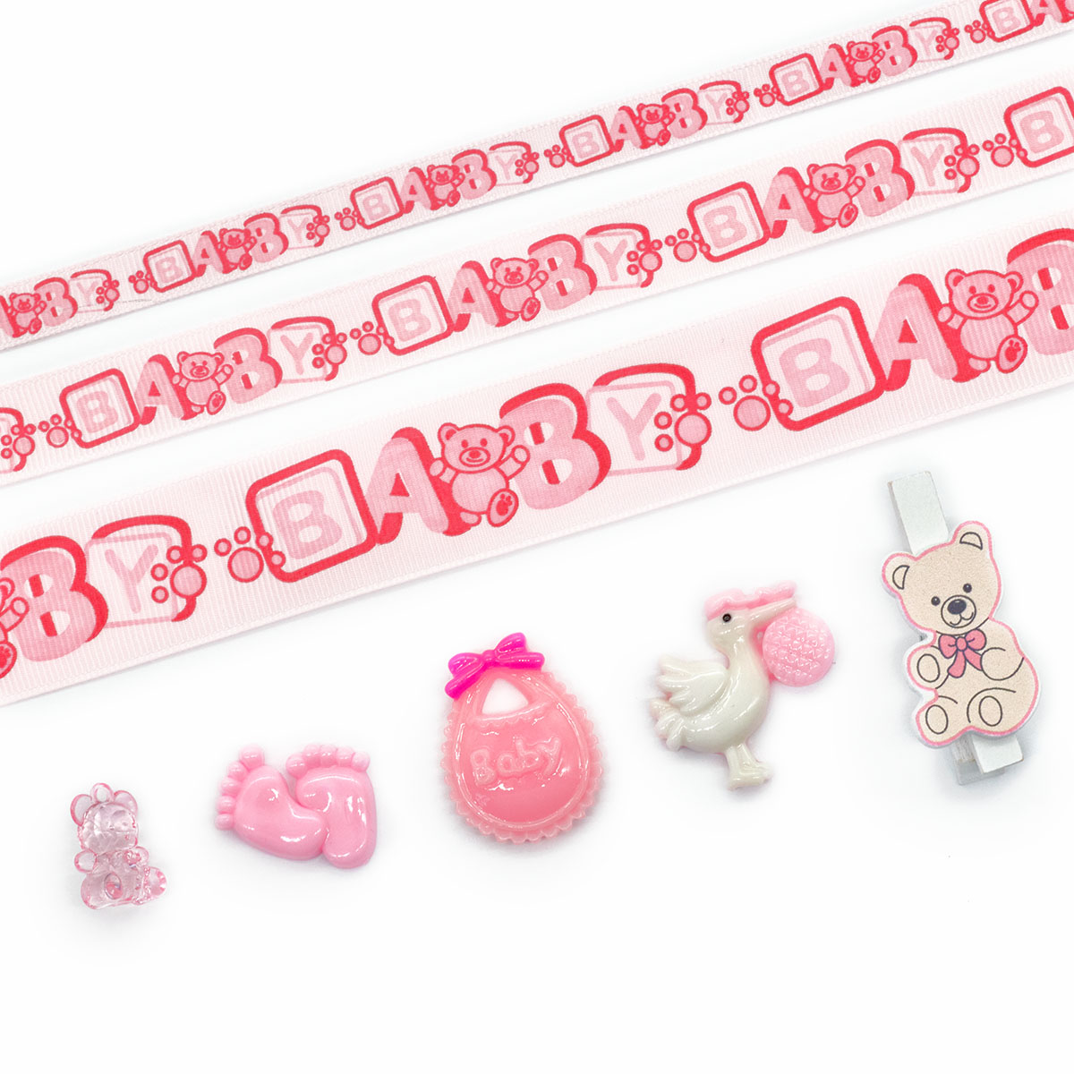 Набор декоративных элементов apos Малышка-Babyapos 16 элементов+ленты 3 шт х 1 м, розовый