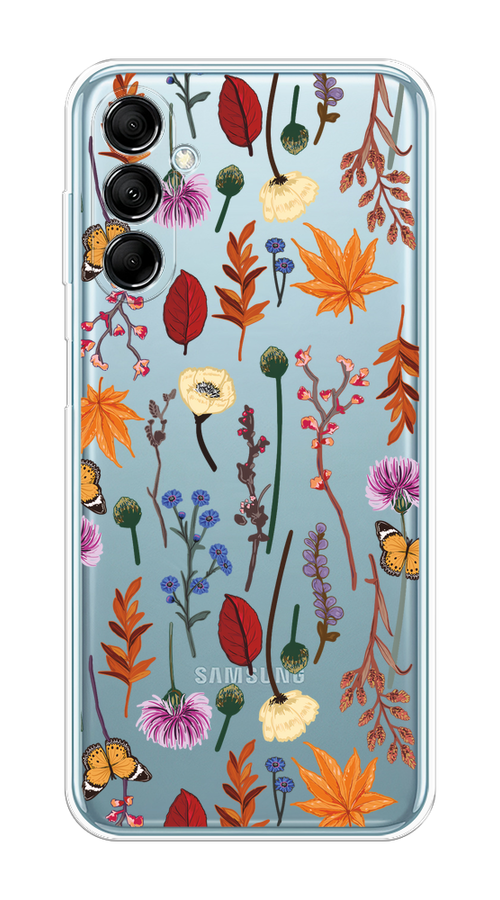

Чехол на Samsung Galaxy M14 5G "Orange Purple flowers", Оранжевый;красный;розовый;желтый;прозрачный, 2108150-1