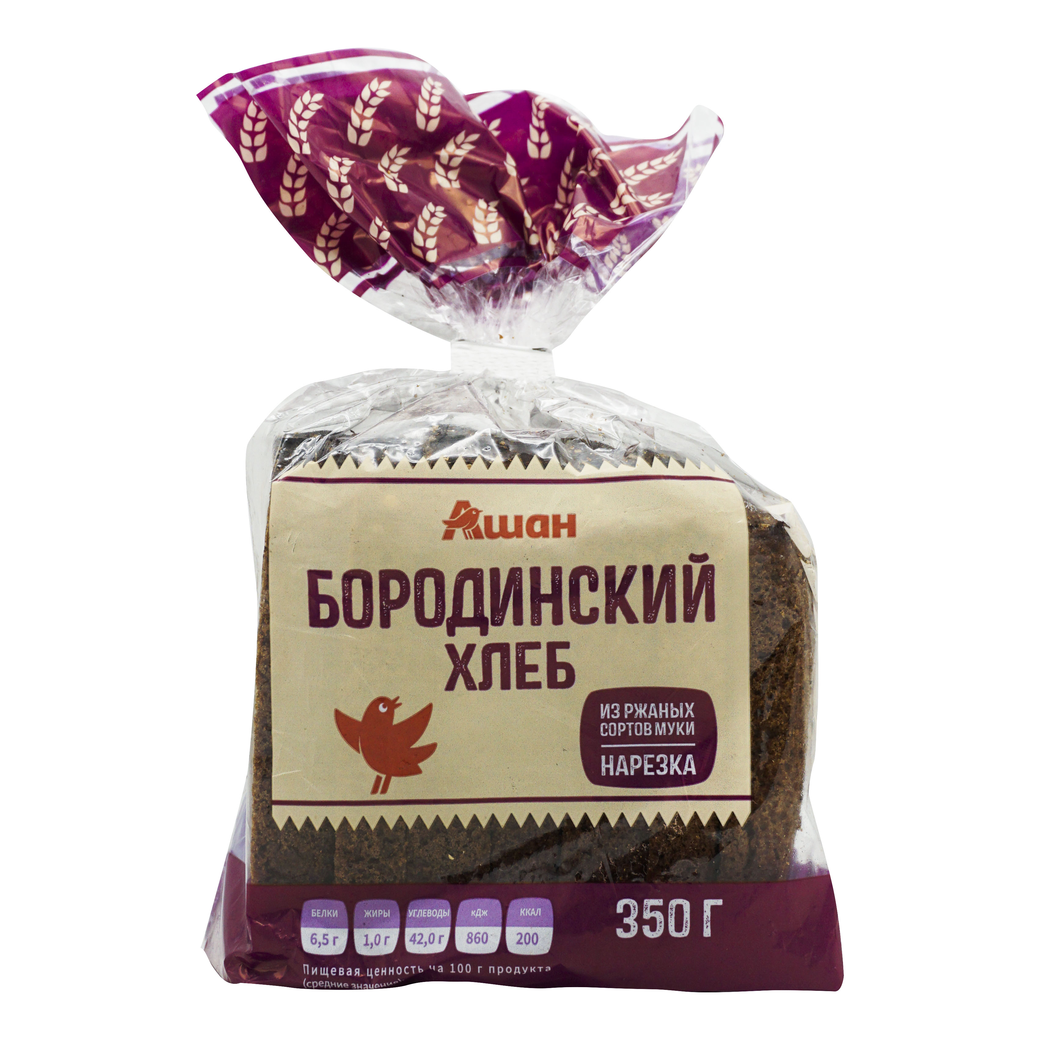 Хлеб ржано-пшеничный АШАН Красная птица Бородинский нарезка, 350 г