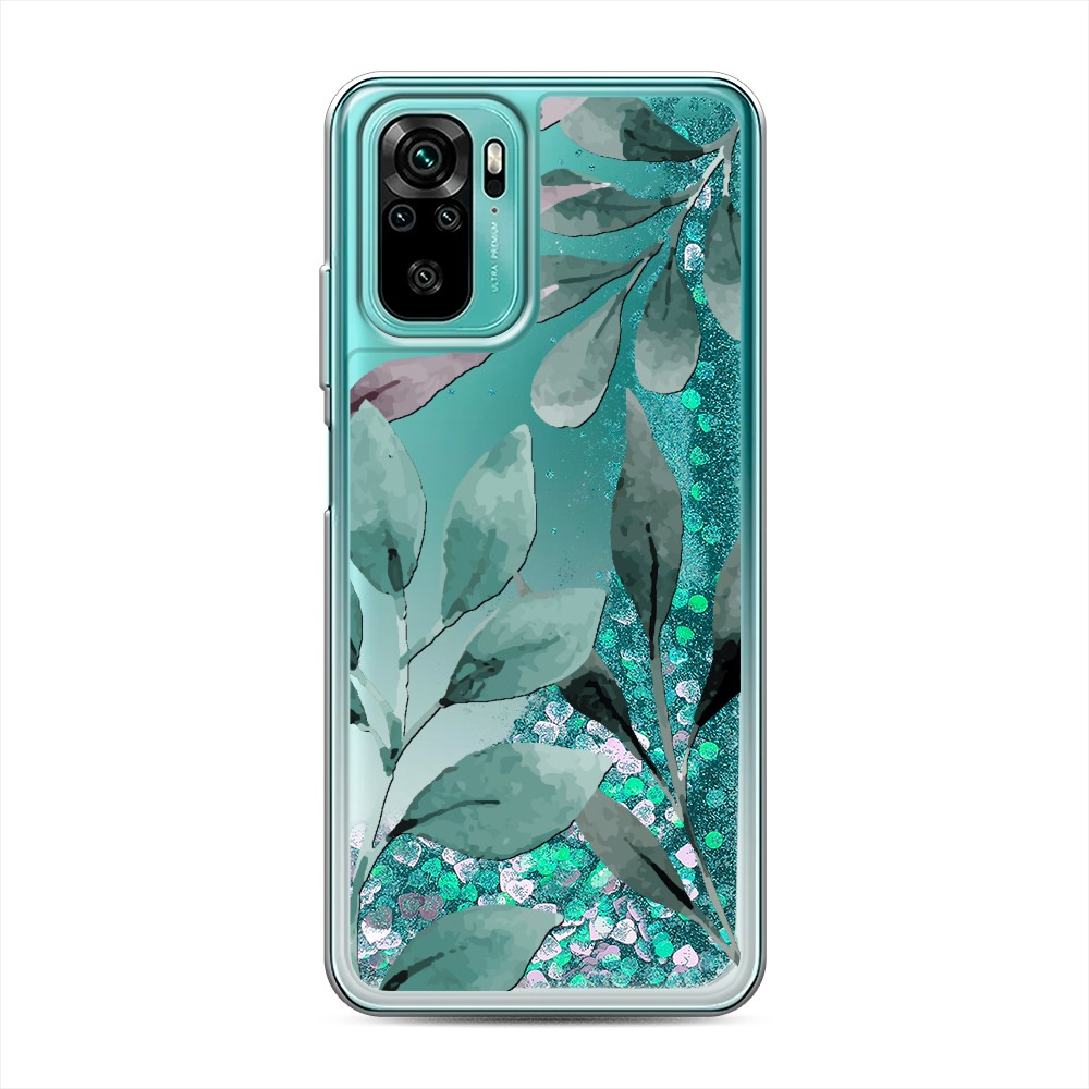 

Жидкий чехол с блестками "Листы цветов" на Xiaomi Redmi Note 10S