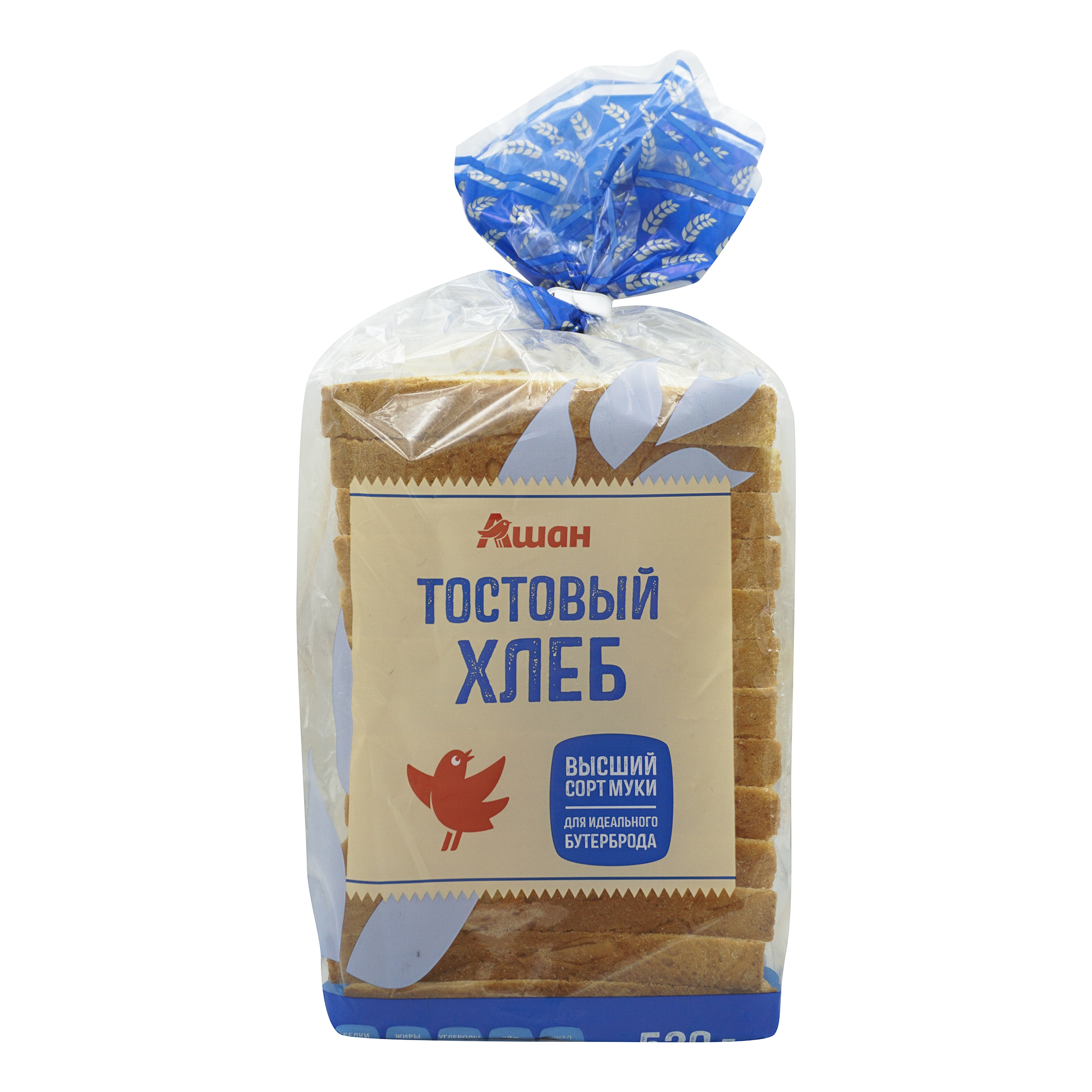 Хлеб пшеничный АШАН Красная птица Тостовый нарезка, 520 г