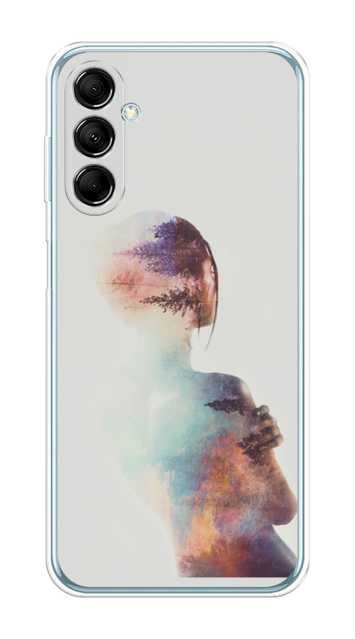 

Чехол на Samsung Galaxy M14 5G "Девушка-лес", Розовый;голубой;серый, 2108150-1