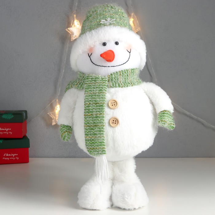 фото Кукла интерьерная "снеговик в зелёном колпаке со снежинкой" 60х17х16 см bazar