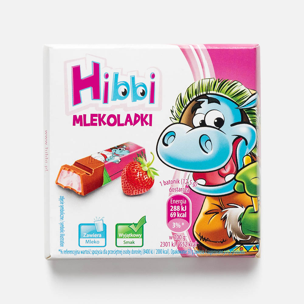 Из Польши: Молочный шоколад Hibbi, с йогуртово-клубничной начинкой, 50 г