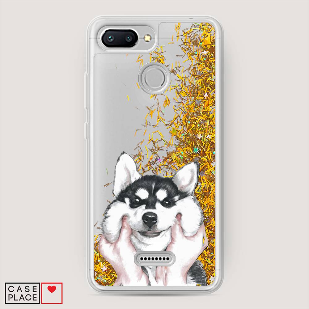 

Жидкий чехол с блестками "Щечки хаски" на Xiaomi Redmi 6, 33890-1