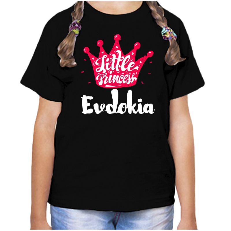 Черная футболка для девочки размера 34 с изображением little princess Евдокии.