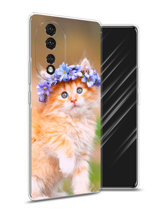 

Чехол Awog на Honor 80 "Рыжий кот в венке", Коричневый;синий, 6120350-1