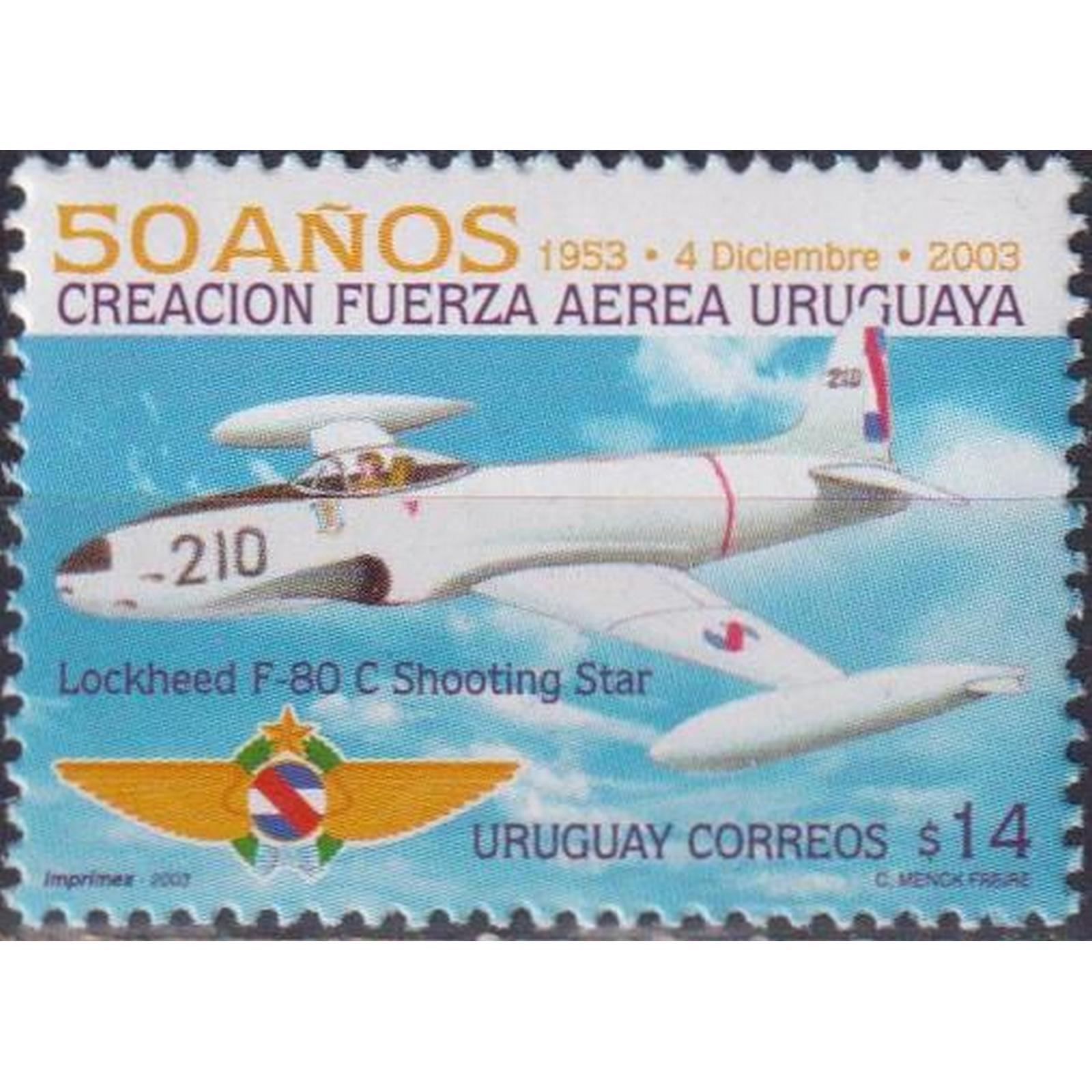 Почтовые марки Уругвай 50 лет ВВС Уругвая Самолеты, Гербы
