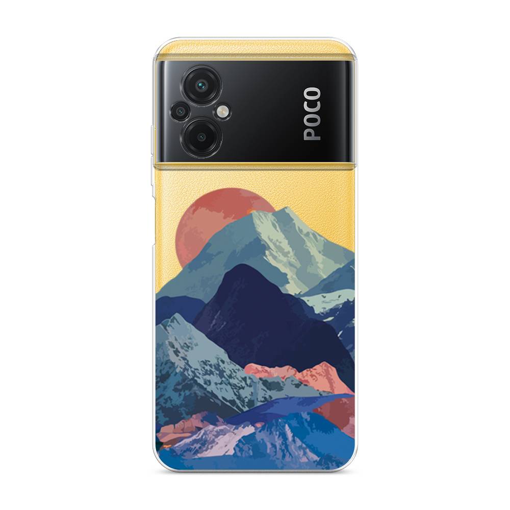 

Чехол на Xiaomi Poco M5 "Закат в снежных горах", Красный;серый;голубой, 316450-2