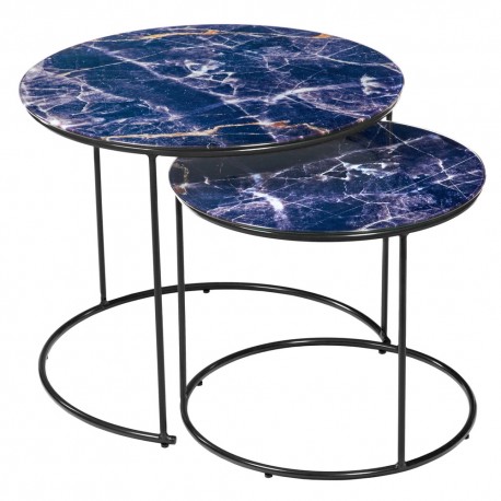 фото Набор кофейных столиков tango темно-синий мрамор с чёрными ножками, 2шт bradex