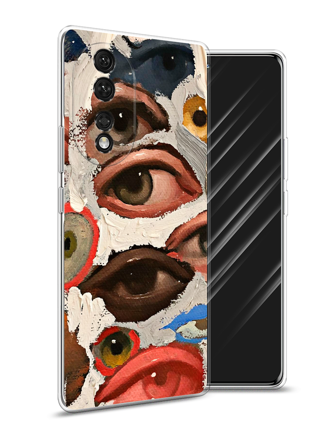 

Чехол Awog на Honor 80 "Глаза масляная живопись", Серый;бежевый;красный, 6120350-7