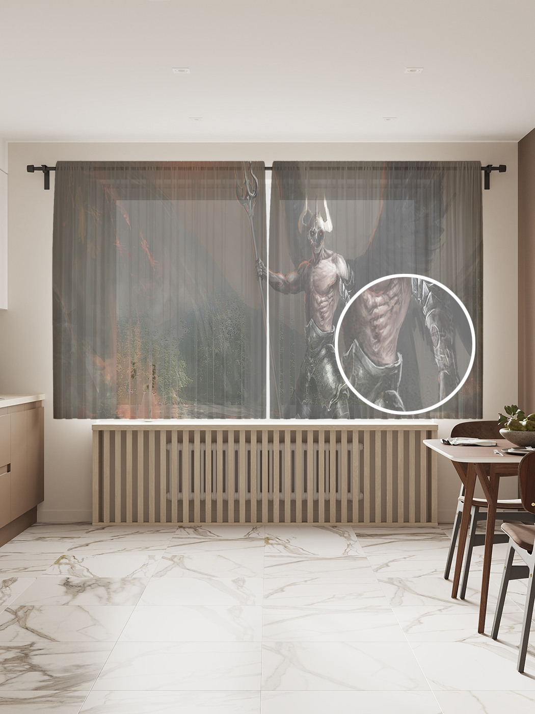 

Фототюль "Лунный воин", 145x180 см (2 полотна со шторной лентой + 50 крючков), Лунный воин