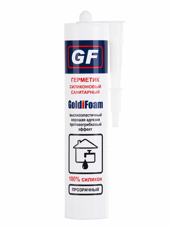 Герметик GoldiFoam силиконовый санитарный прозрачный силиконовый санитарный герметик goldifoam
