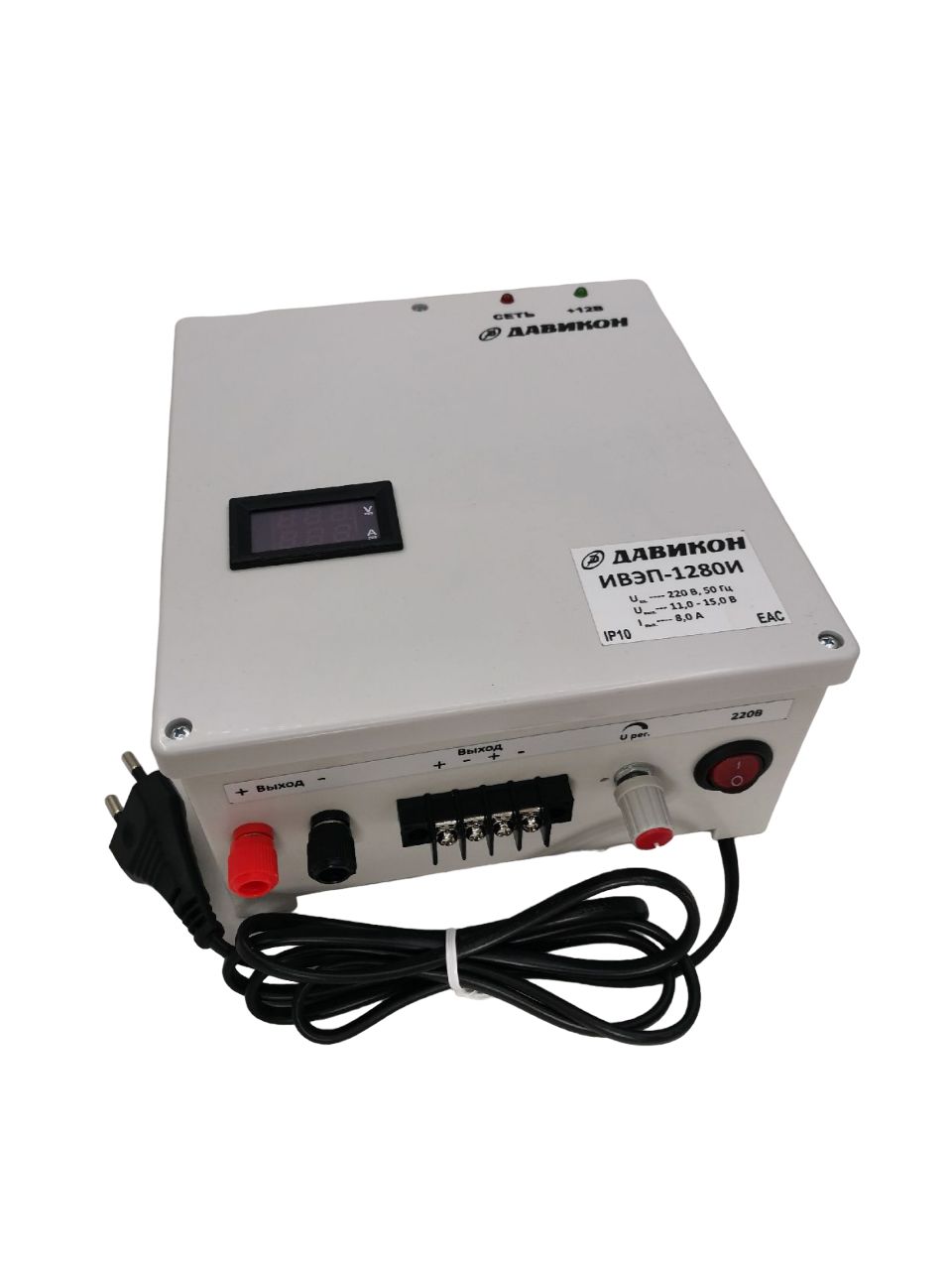 Блок питания 12В 8А стабилизированный, с индикацией напряжения и тока ИВЭП-1280И индикатор значения тока и напряжения ekf