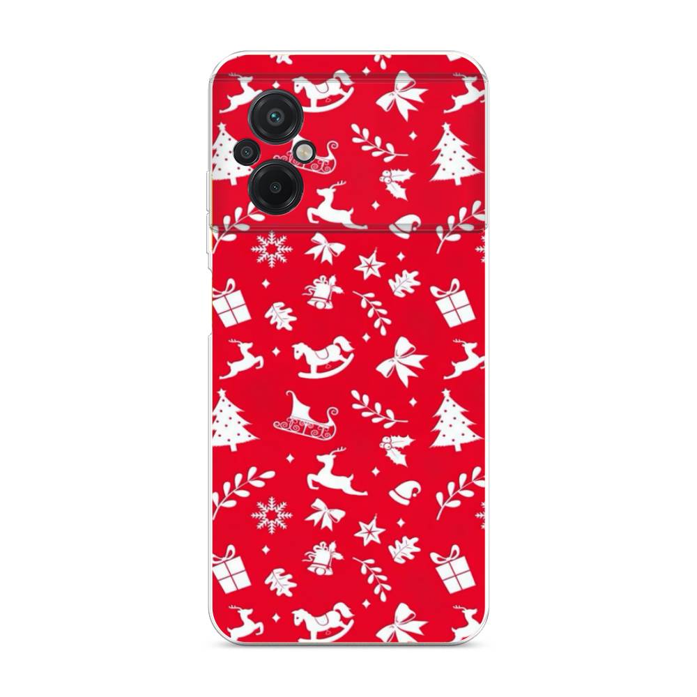 

Чехол на Xiaomi Poco M5 "Красный новогодний фон", Красный;белый, 316450-5