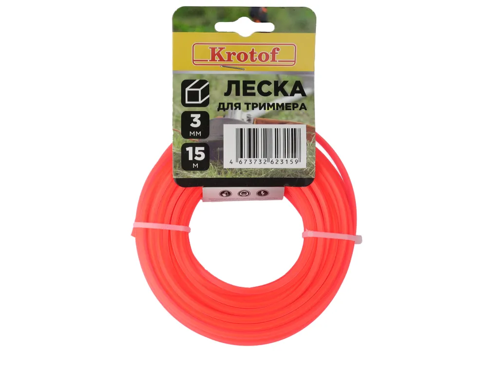 Леска для триммера Krotof 3,0 мм х 15м квадрат