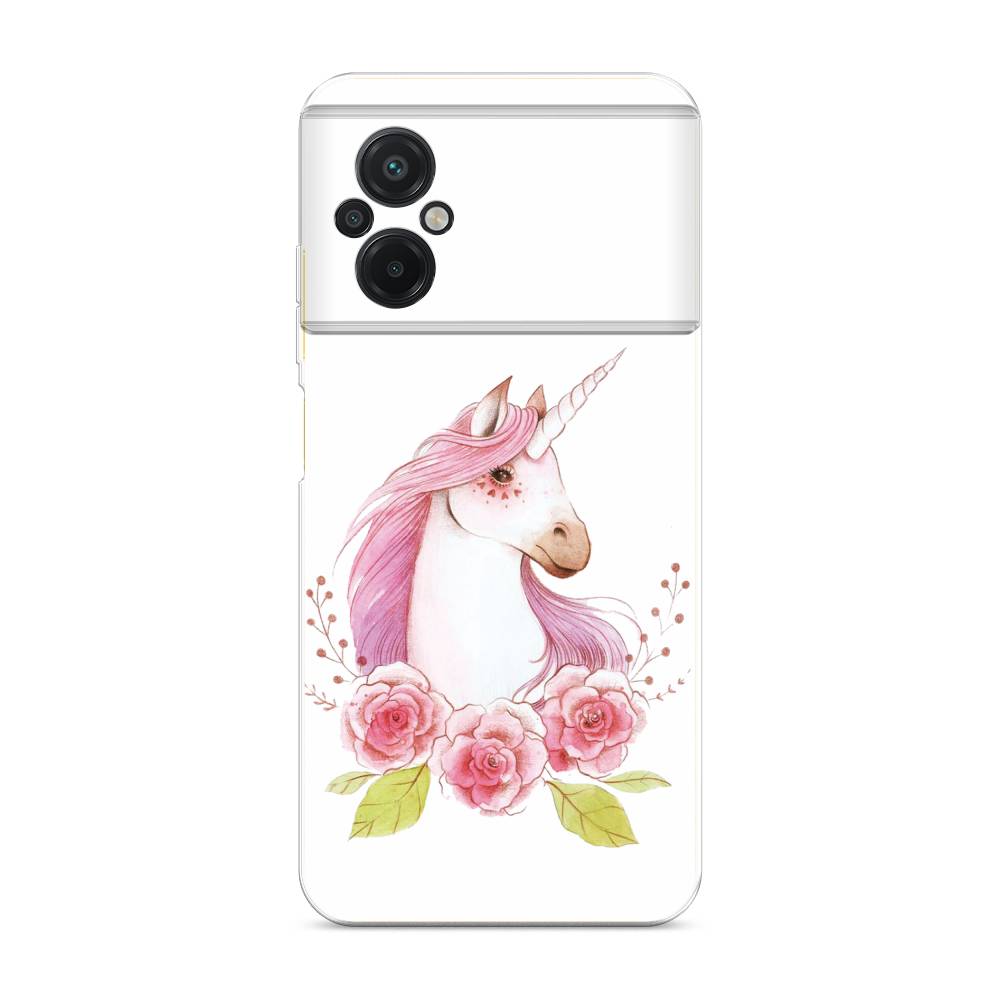

Чехол на Xiaomi Poco M5 "Единорог цветы", Белый;розовый;серый, 316450-1