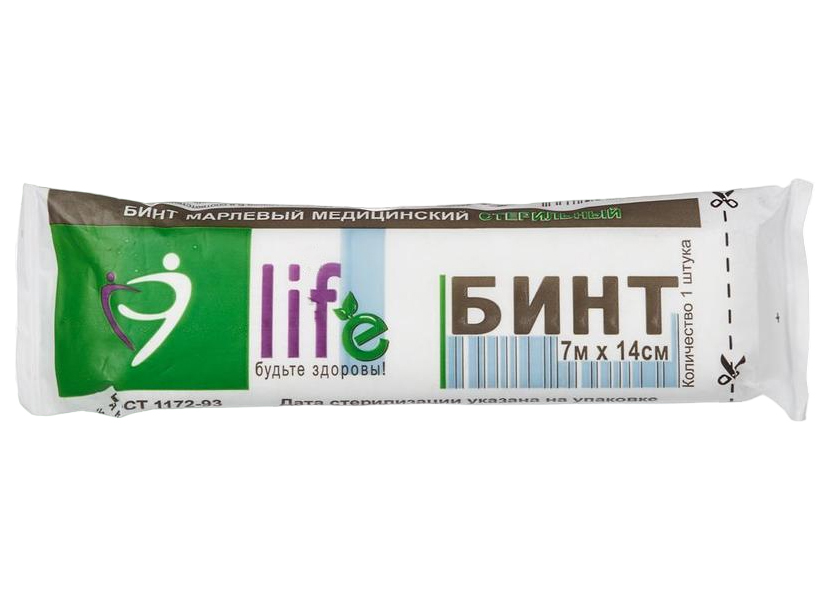 Бинт 7мx14см, плотность 36г Life 1005052, 4шт