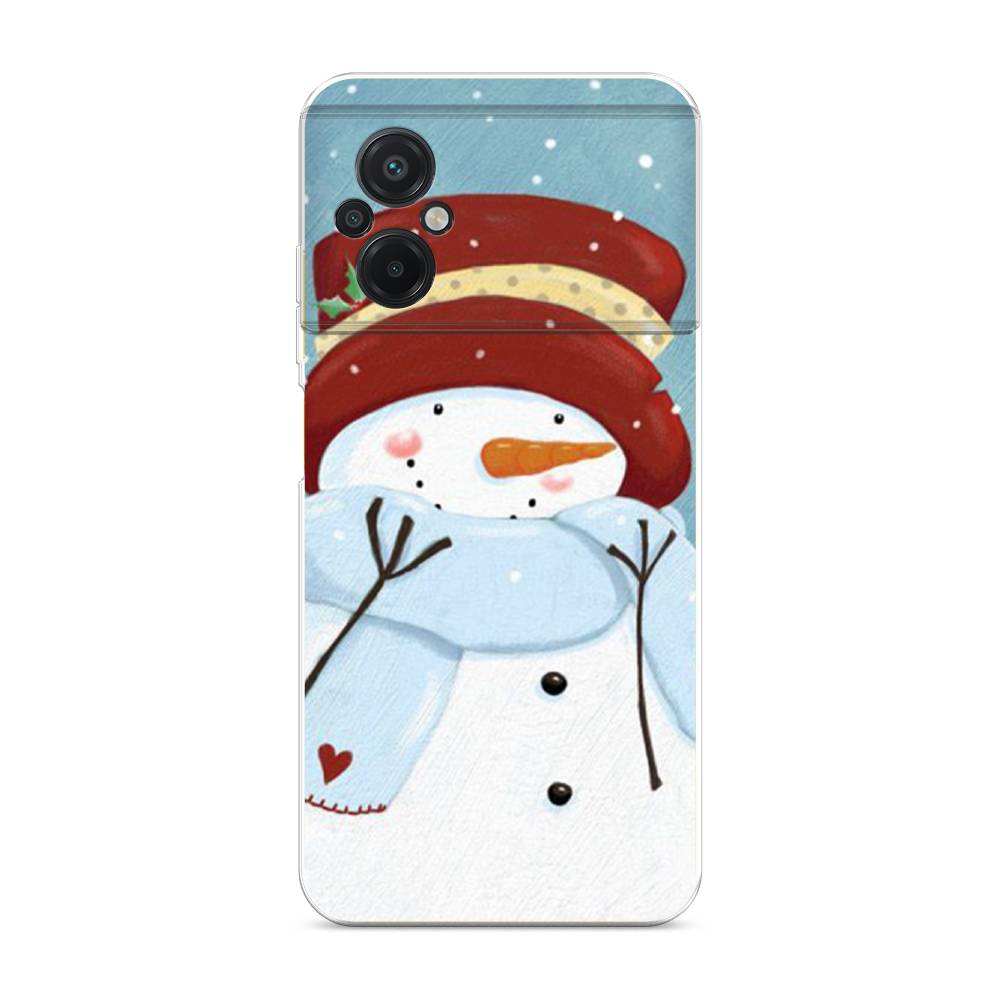 

Чехол на Xiaomi Poco M5 "Застенчивый снеговик", Голубой;белый;красный, 316450-5