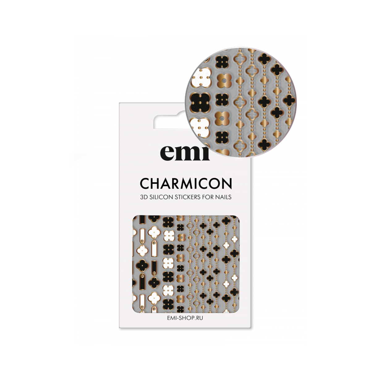 

E.Mi, 3D-стикеры №185 Четырехлистник Charmicon 3D Silicone Stickers, Черный;золотистый;белый