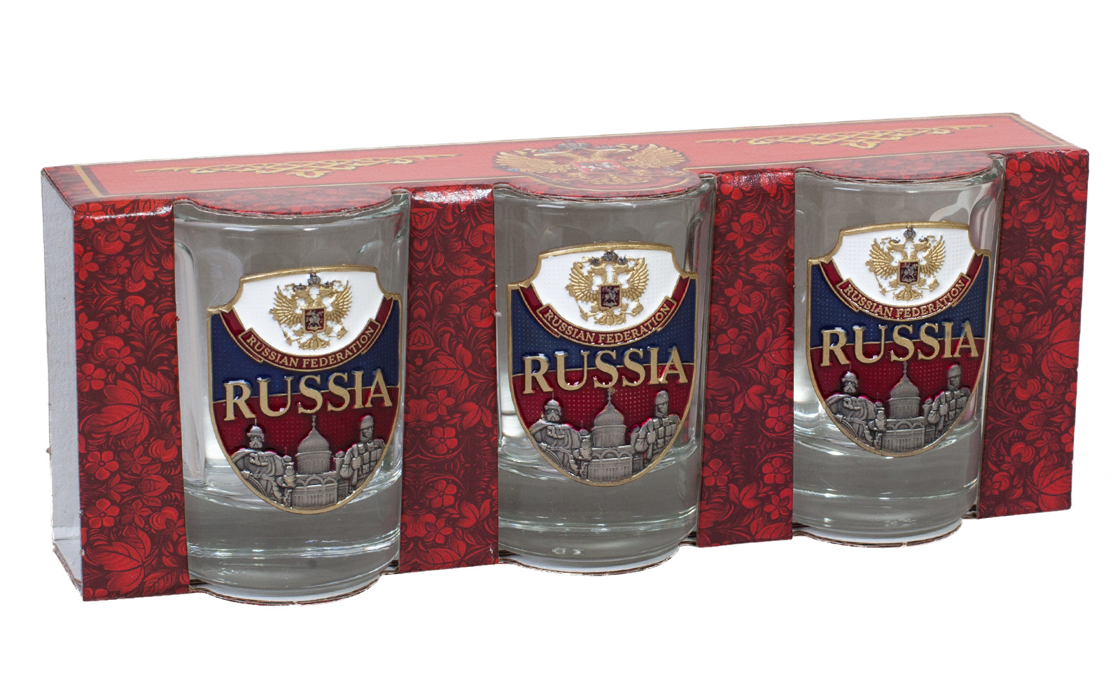 

Стопки граненые 3 шт Подарочный набор стопок "Russia" (3 шт.), Прозрачный