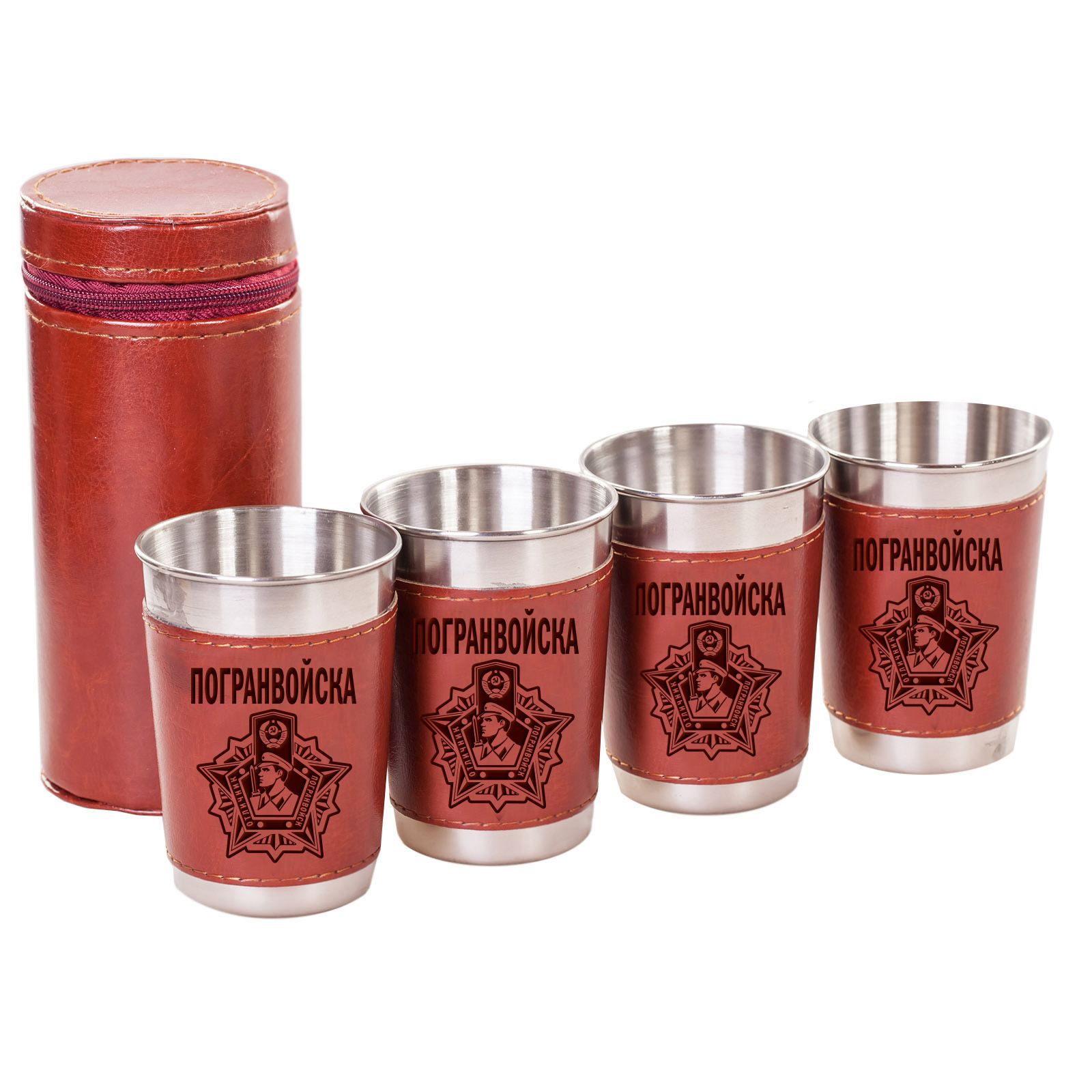 

Стопки в кожаном чехле Стопки из нержавеющей стали в кожаных чехлах "Погранвойска"