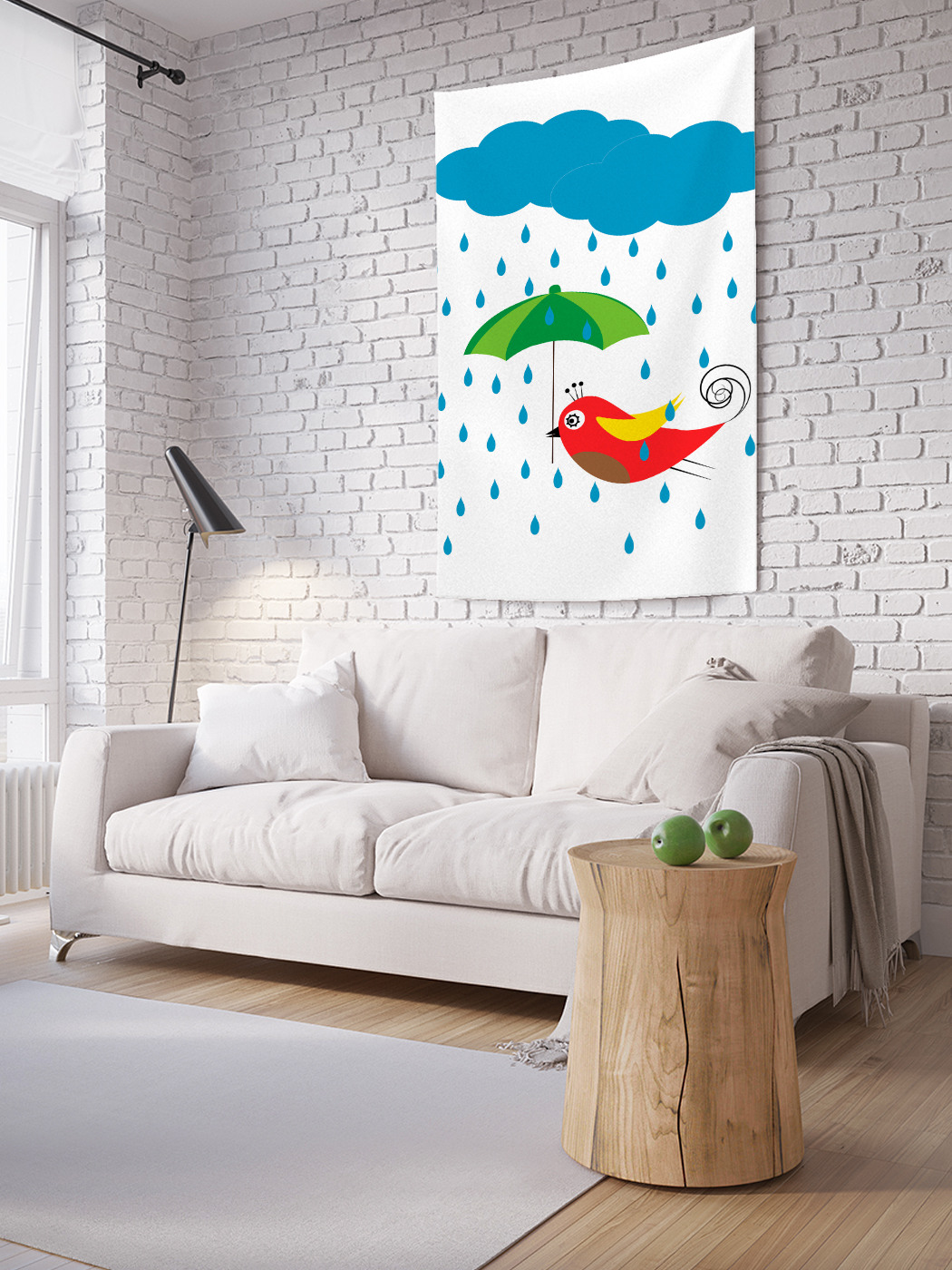 фото Вертикальное фотопанно на стену joyarty "птичка с зонтиком", 100x150 см