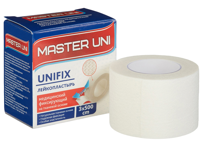Лейкопластырь 3х500см тканевый в картоне Master Uni, 4шт