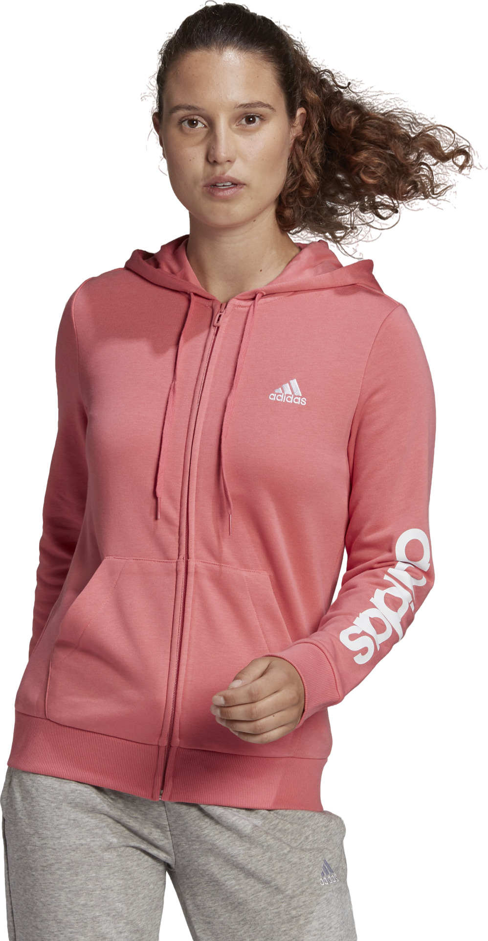 Толстовка женская Adidas W LIN FT FZ HD розовая L