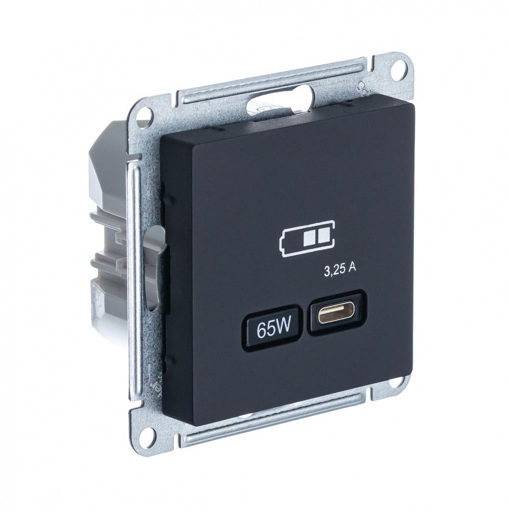 

SE AtlasDesign Карбон USB Розетка тип-C 65W высокоскор.заряд. QC, PD, мех. ATN001027, AtlasDesign1_ATN001027
