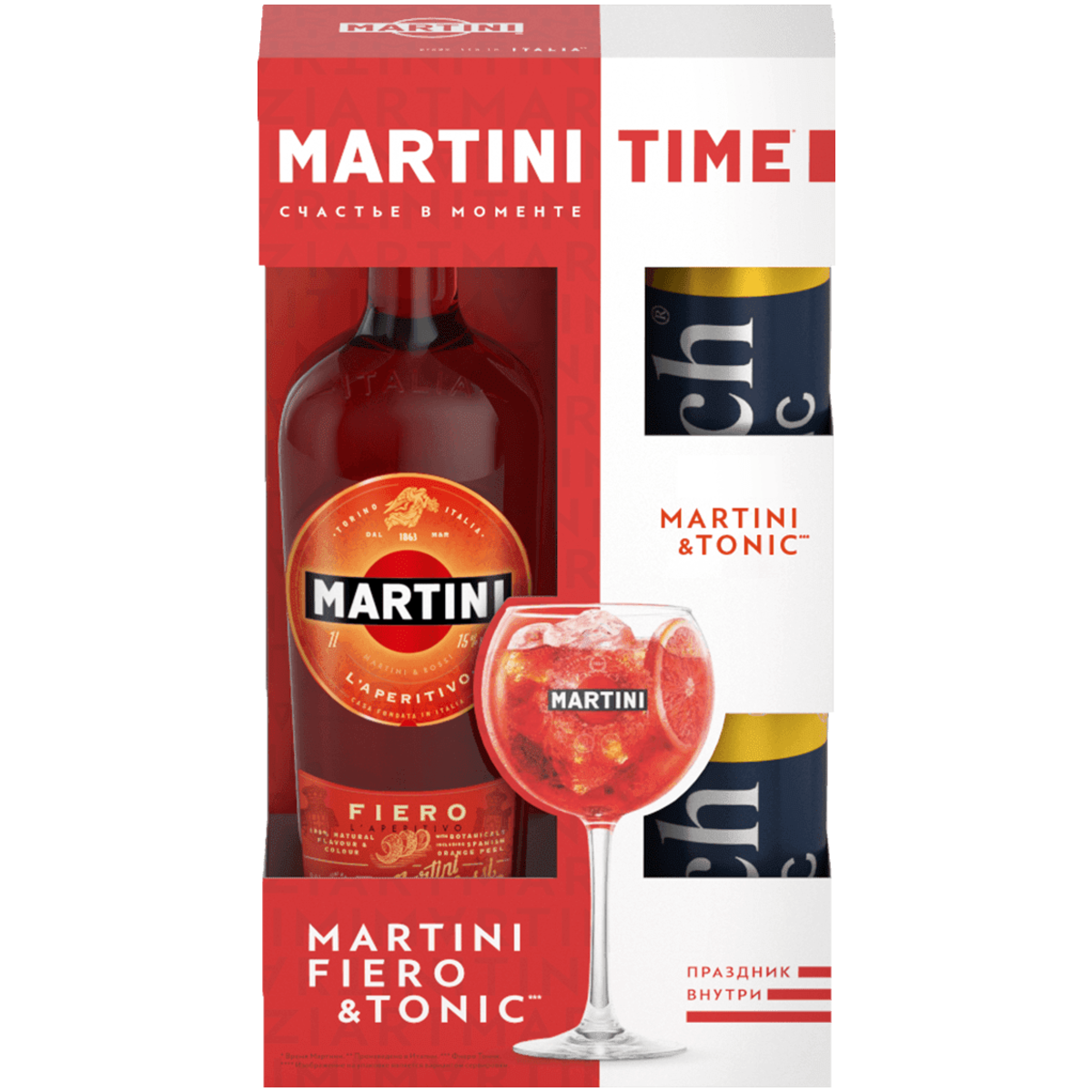 Вермут Martini Fiero сладкий  1 л + 2 банки Тоник Rich 0,33 л