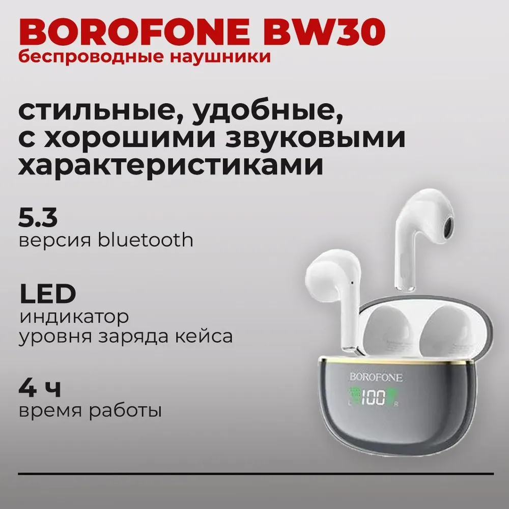 Наушники вкладыши с микрофоном Borofone BW30 Серые