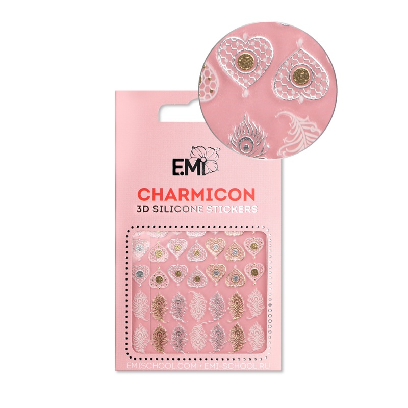 E.Mi, 3D-стикеры №107 Перья и сердца Charmicon 3D Silicone Stickers e mi 3d стикеры 134 цветы mix charmicon 3d silicone stickers