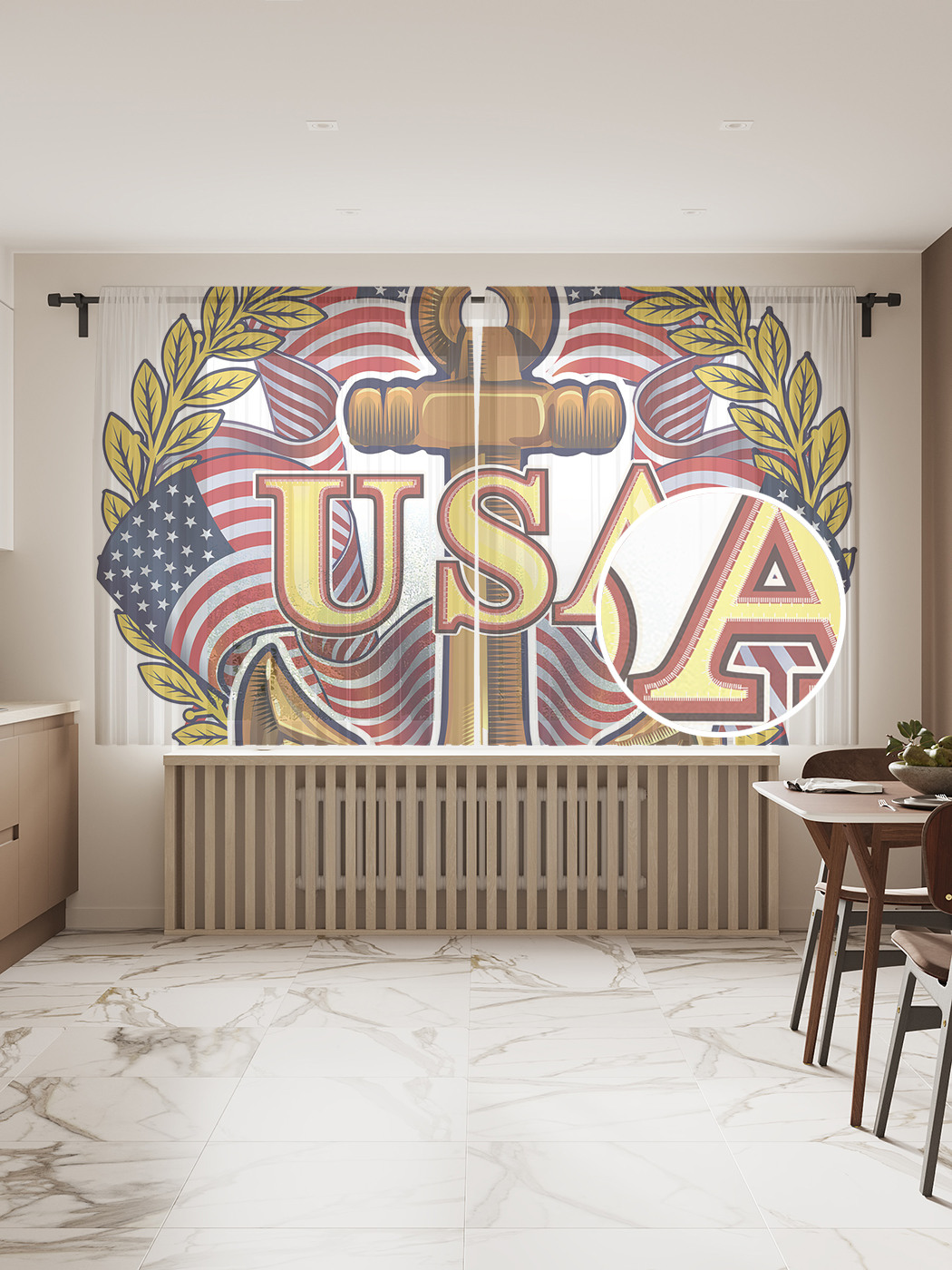 

Фототюль "Якорь США", 145x180 см (2 полотна со шторной лентой + 50 крючков), Якорь США