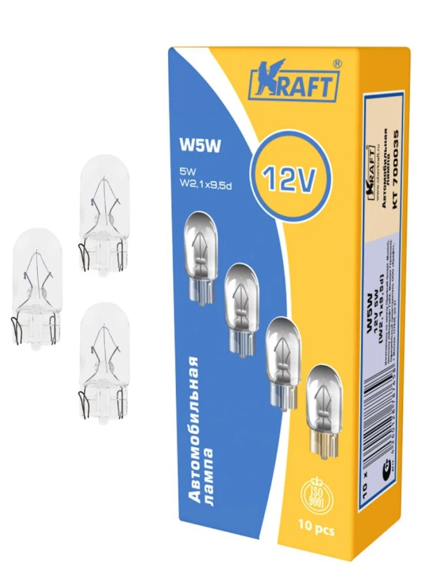 

Лампа светодиодная 12V W5W 5W W2,1x9,5d KRAFT 2 шт. картон