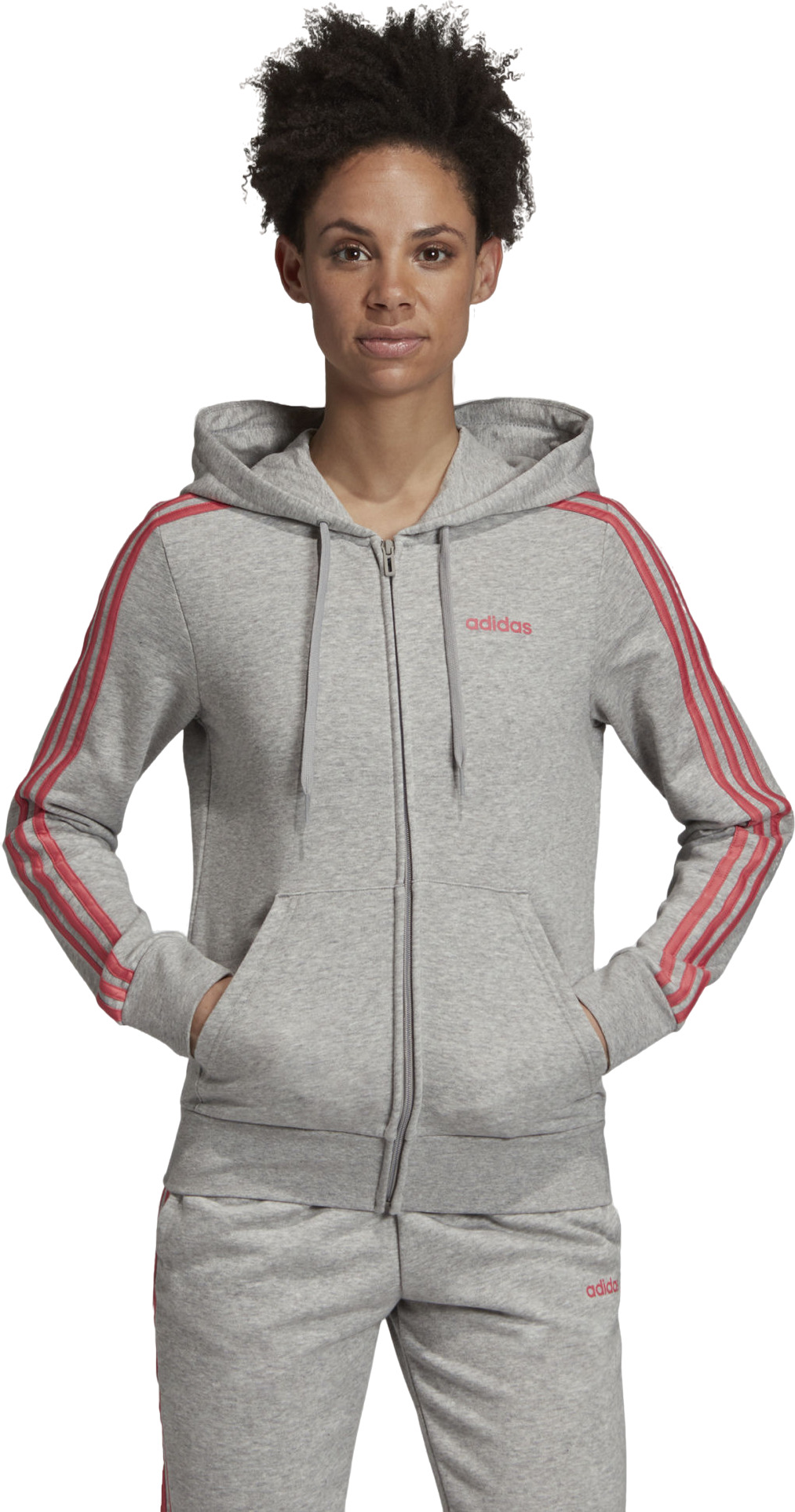 Толстовка женская Adidas W E 3S FZ HD  MGREYH/BLIPNK серая 2XS