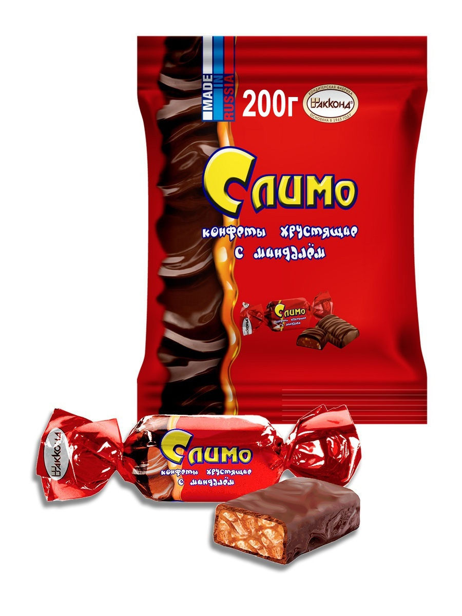 

Конфеты СЛИМО хрустящие с миндалем 200 гр.Акконд/Вкус знакомый с детства