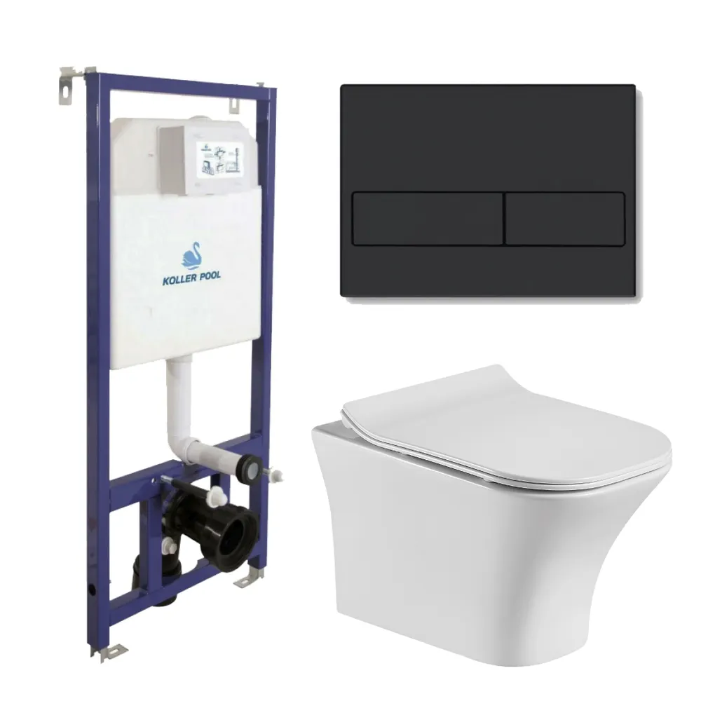 

Инсталляция с подвесным унитазом CULTO PABLO NEON Black. Панель смыва черная, PABLO