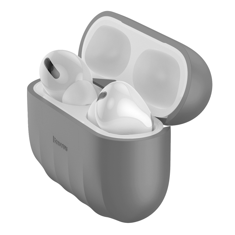 фото Чехол baseus wiappod-bk0g для apple airpods pro shell pattern silica gel case grey