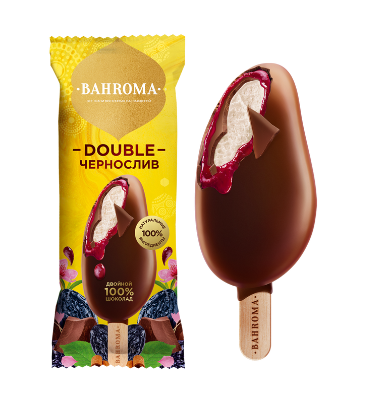 Мороженое Bahroma эскимо, чернослив, в двойном шоколаде, 10%, 75 г