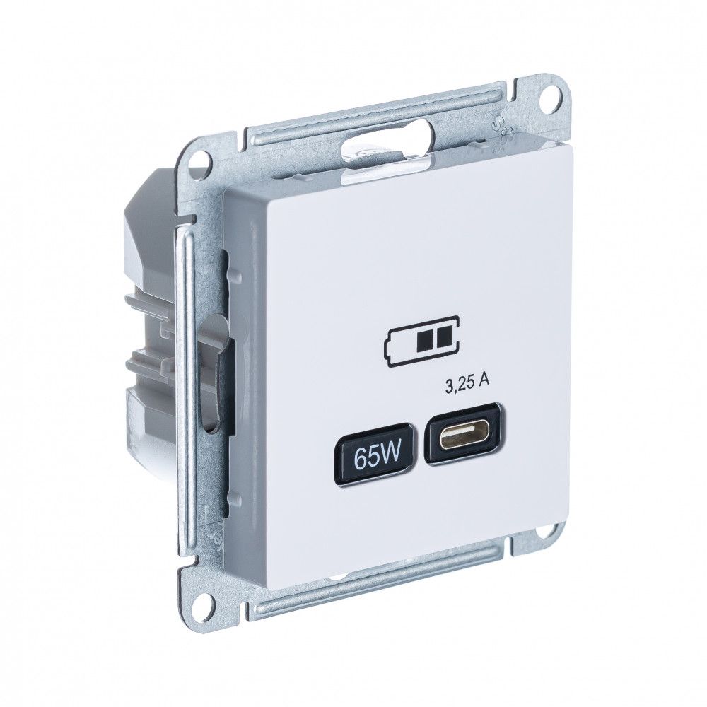 

SE AtlasDesign Белый USB Розетка тип-C 65W высокоскор.заряд. QC, PD, мех. ATN000127, AtlasDesign7_240